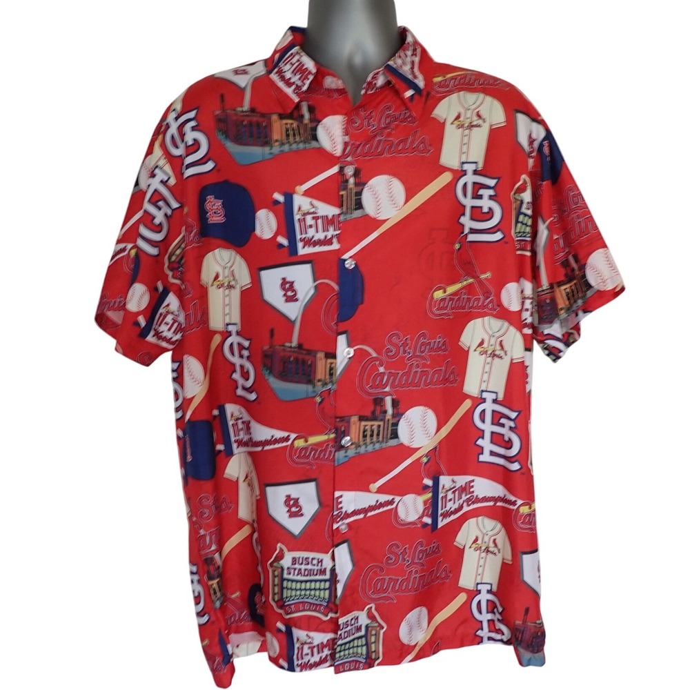 St. Louis Cardinals Baseball Shirt Mens XL Red All Over Print Stadium Logo Fan‎